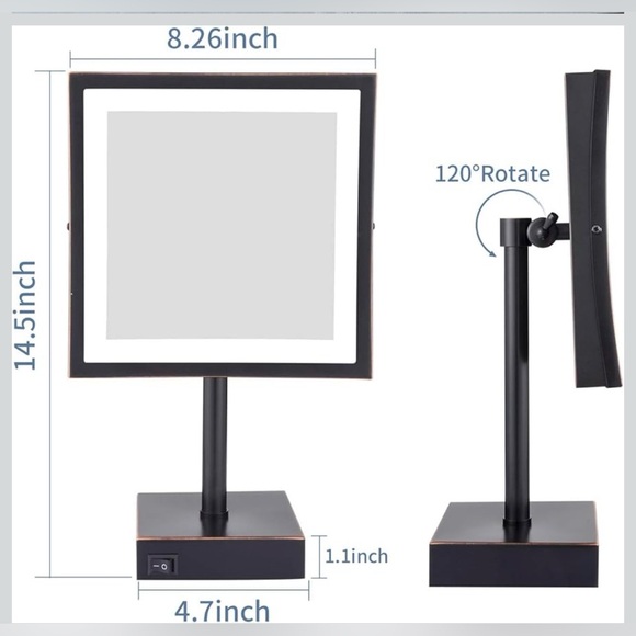 Tabletop LED Lighted 5X Magnifying Square 8”Makeup Mirror - Picture 2 of 9